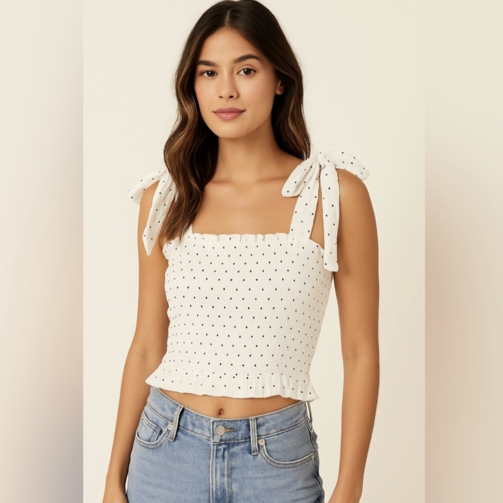 La hearts White Polka Dot Smocked Shirt